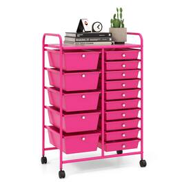 Ecooso - 15-Drawer Utility Rolling Organizer Cart, Multi-Use Storage for Craft Supplies, Office and Home Organization - Pink