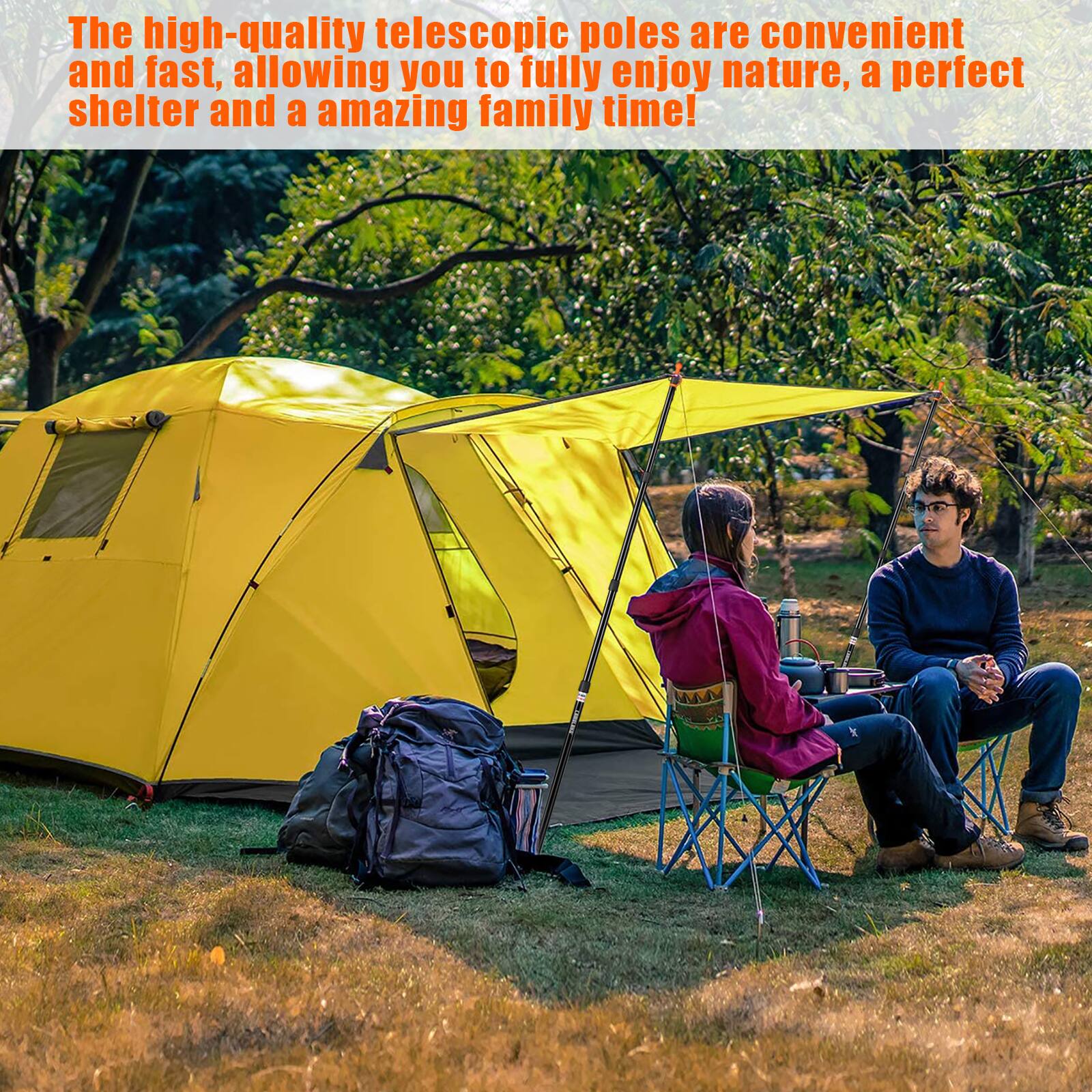 The high-quality telescopic poles are convenient and fast, allowing you to fully enjoy nature, a perfect shelter and a amazing family time!