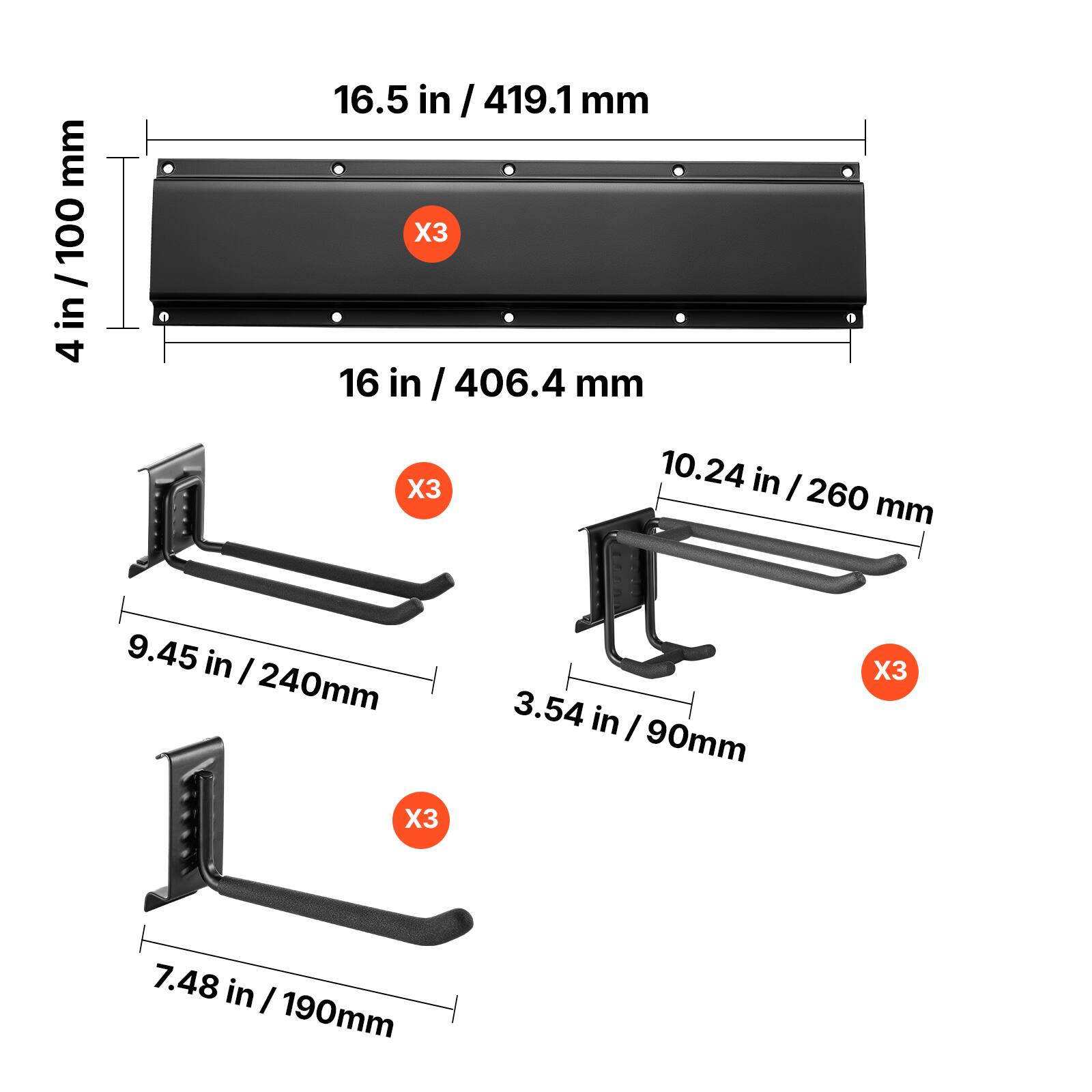 mm 4 in / 100 100 4

16.5 in / 419.1 mm X3 16 in / 406.4 mm X3 10.24 in / 260 mm

9.45 in / 240 mm X3 3.54 in / 90 mm

7.48 in / 190 mm