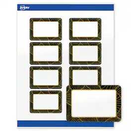 Avery - Labels, 2" x 3", Glossy Black Border/Gold Veins - White