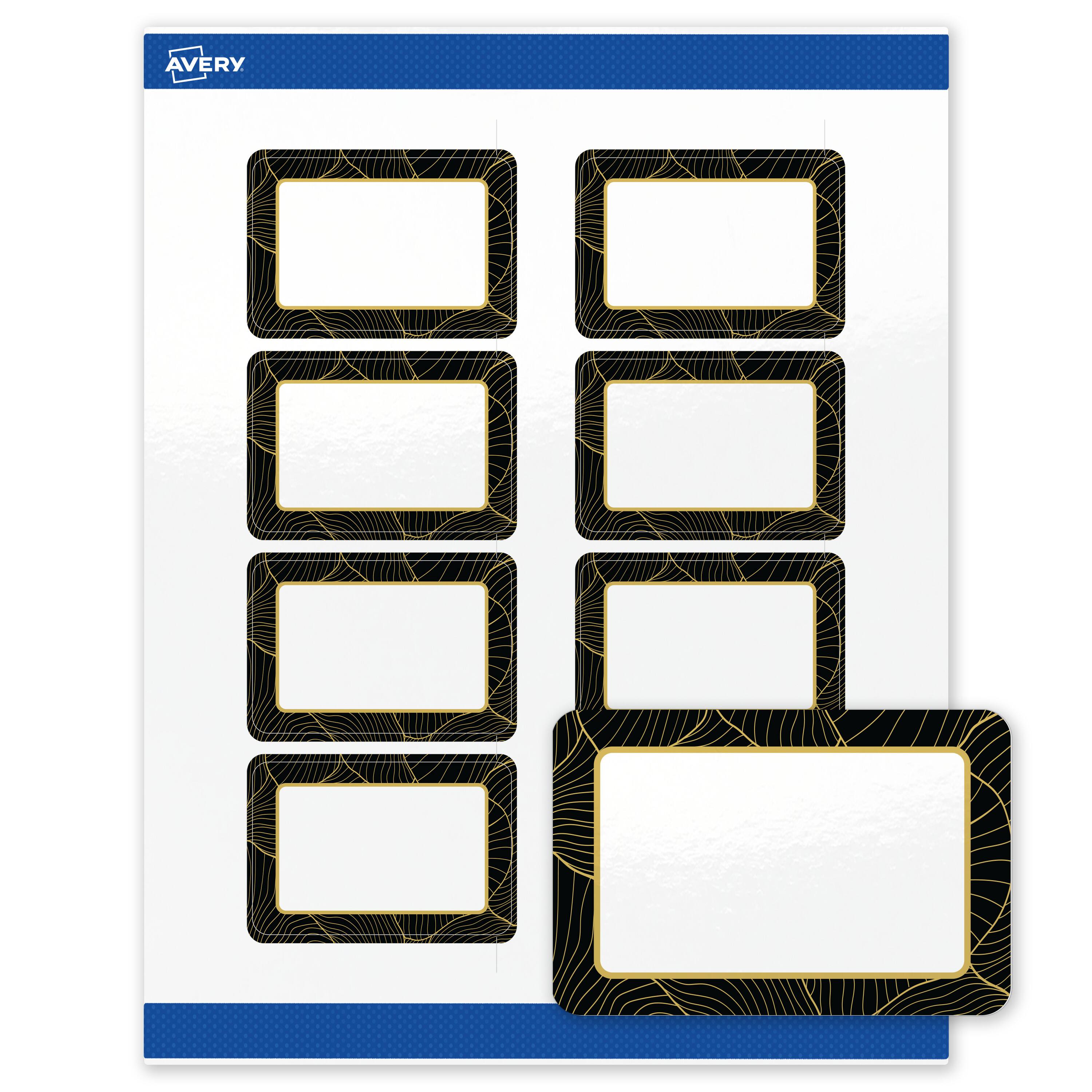 Front. Avery - Avery Rectangle Labels, Black Border with Gold Pattern, 2" x 3", Glossy, Black Border with Gold Veins - White.