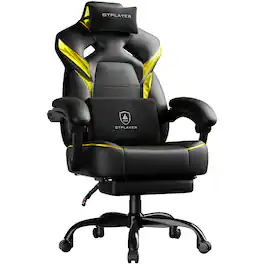 GTPlayer - Big and Tall Gaming Chair Ergonomic Office Chair with Premium Leather & Iridescent Trim - Yellow