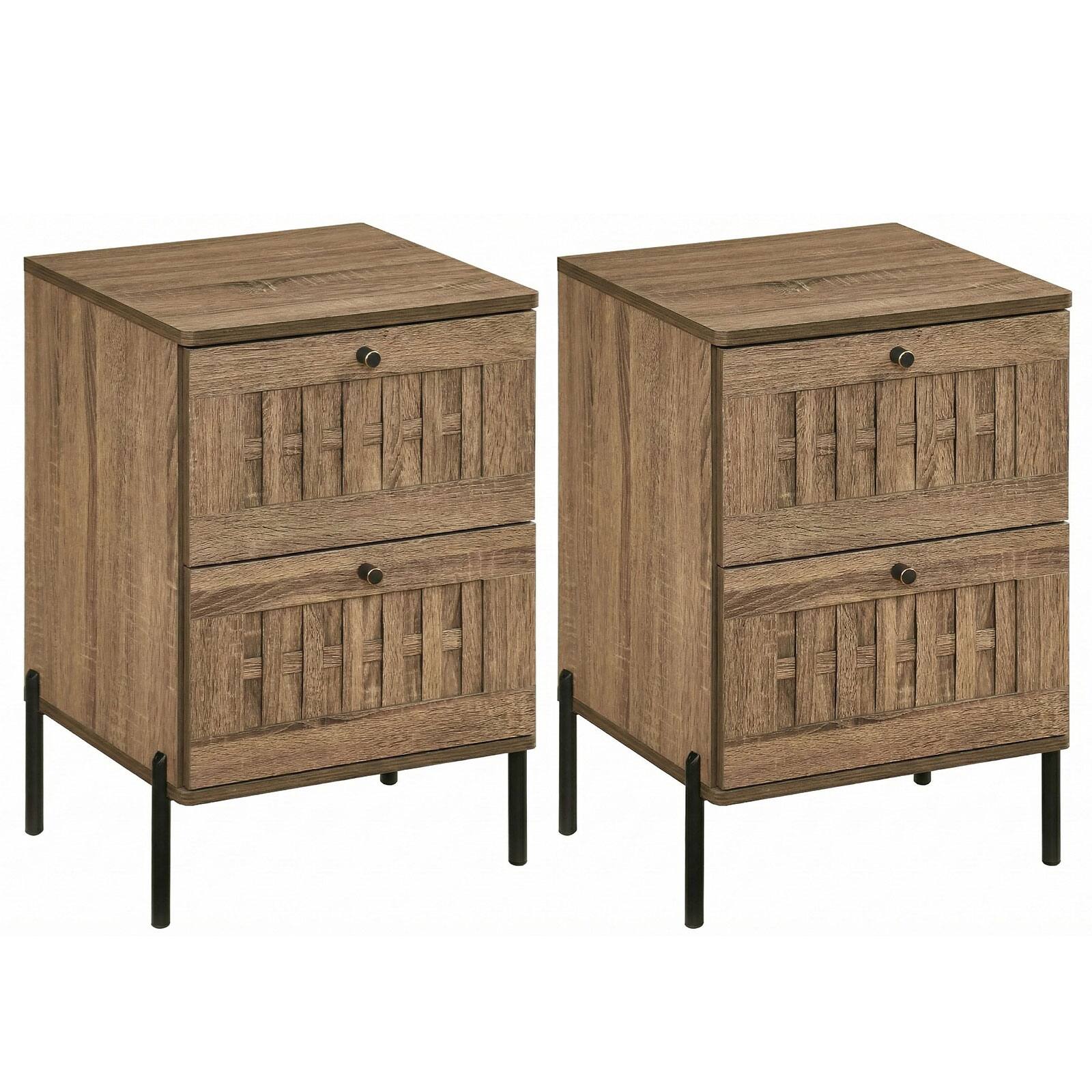 Alt View 9. Gymax - Gymax 2PCS-Nightstand w/2 Woven Storage DrawersMetal Support LegsBedroomRustic Oak - Yellow.