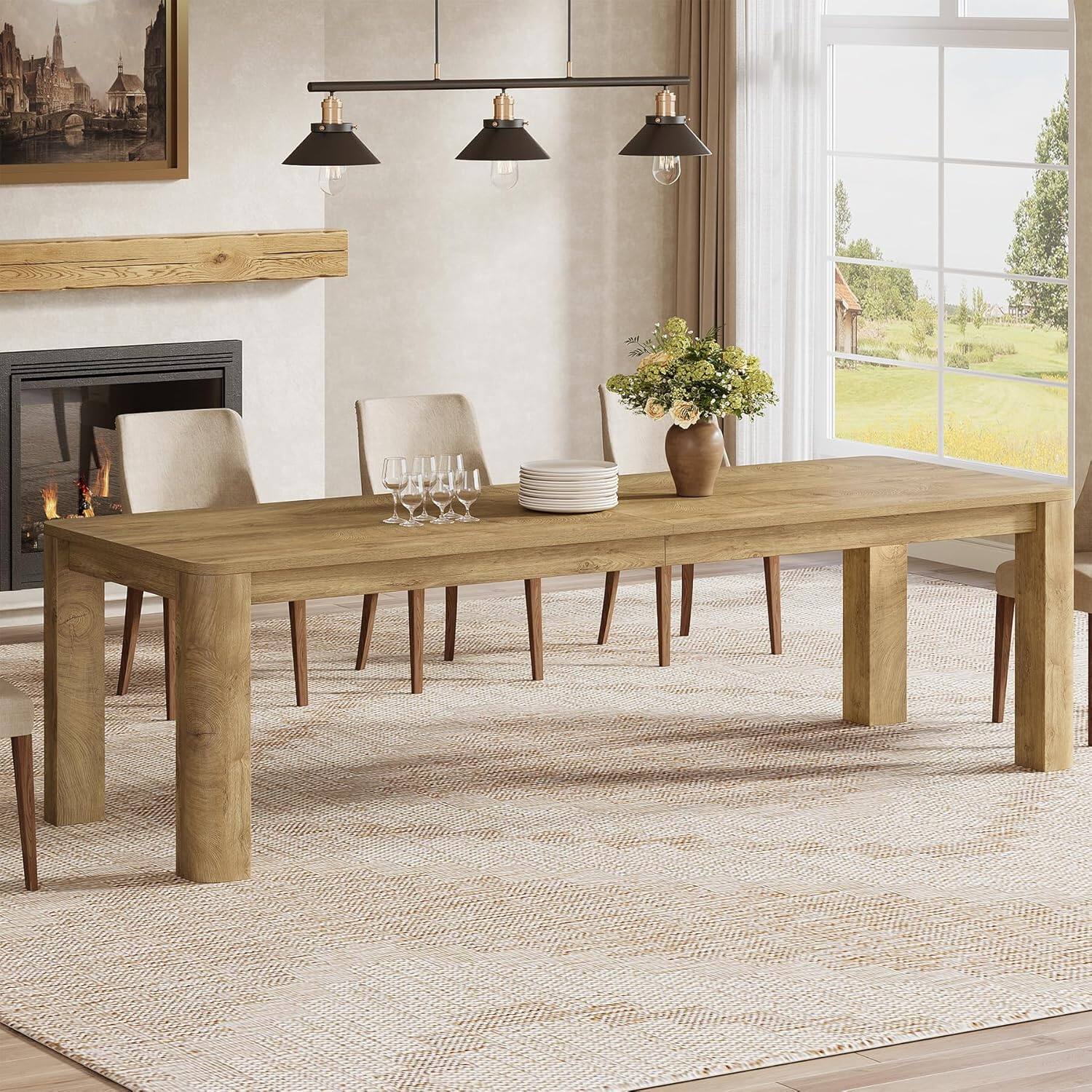 Alt View 1. Tribesigns - Farmhouse Dining Table with Engineered Wood Construction and Rounded Edges for Dining Room and Kitchen - Light Brown.