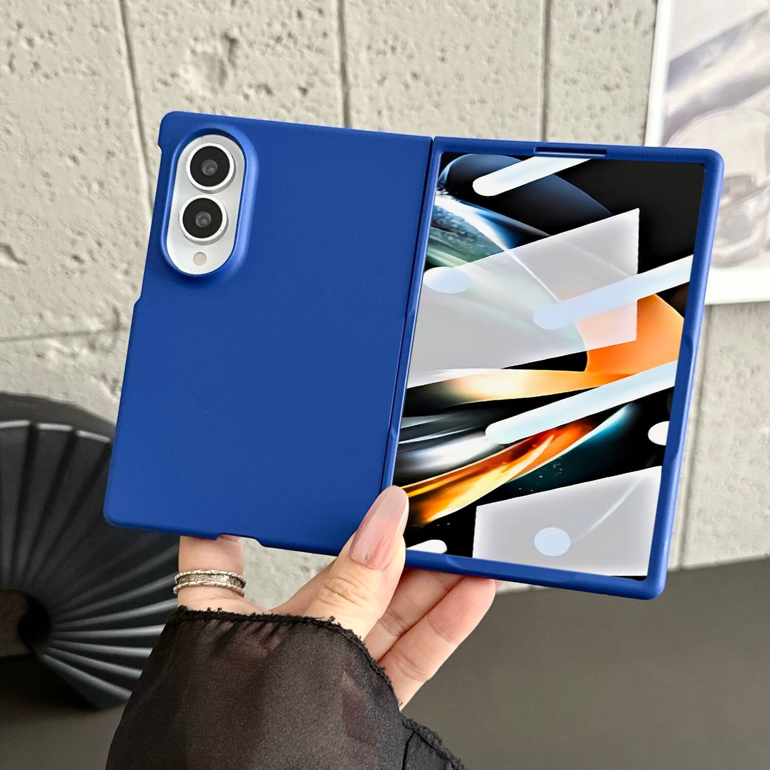 Angle. Dteck - for Samsung Galaxy Z Fold8 Rugged Slim Case with Built-in Tempered Glass Protector,Skin-Friendly Shockproof PC Cover - Blue.