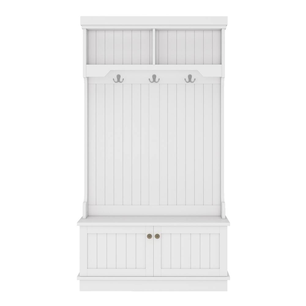 Alt View 1. Loheer - Loheer White Hall Tree with Shoe Bench, Multifunctional Entryway Coat Rack with Storage Cabinet - White.