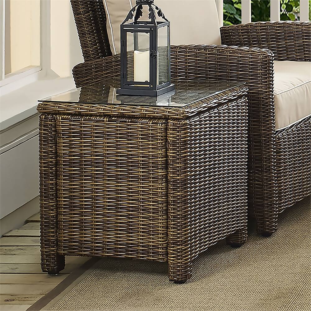 Back. Crosley Furniture - Bradenton Wicker Outdoor Side Table - Weathered Brown.