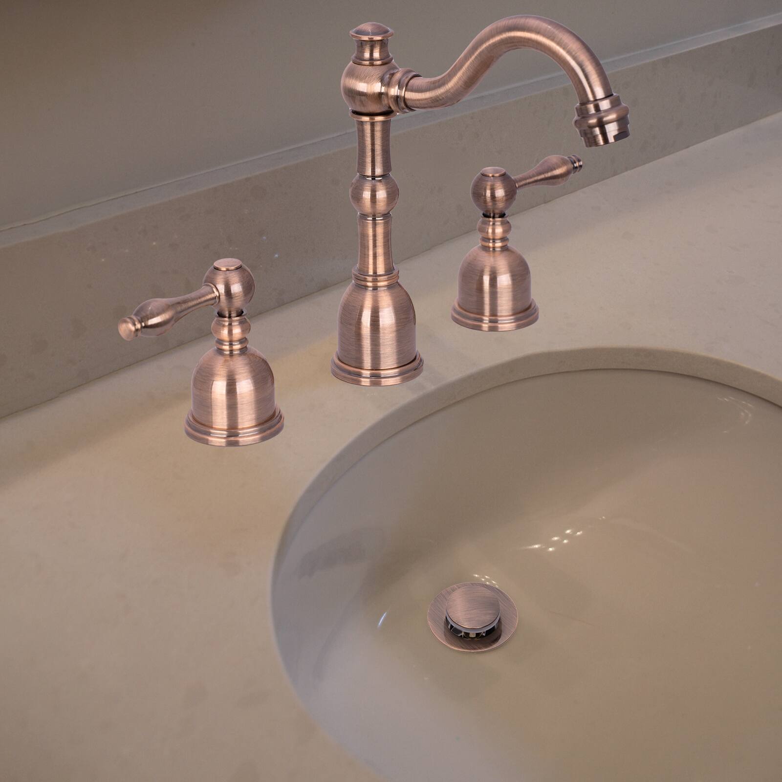 Alt View 4. Akicon - Akicon Pop-Up Bathroom Sink Drain Stopper With Overflow in Antique Copper - Antique Copper.