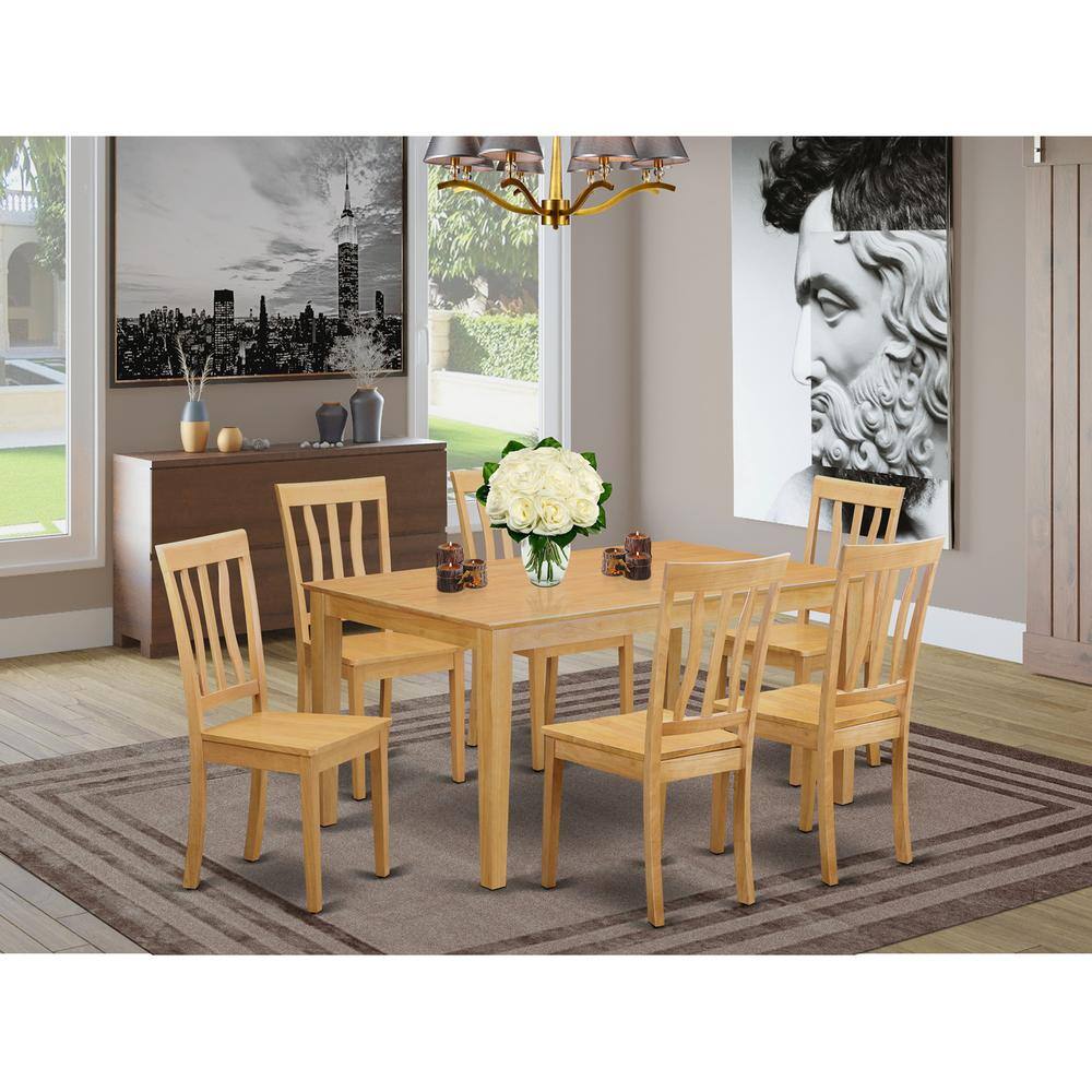 Back. East West Furniture - 7 Pc Kitchen Table set - Kitchen dinette Table and 6 Kitchen Chairs - Oak.
