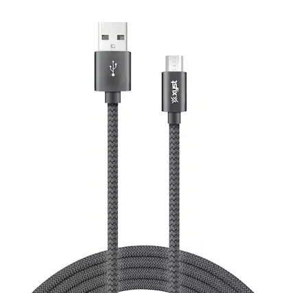 Front. Xyst - Charge and Sync USB to Micro USB Braided Cable 10Ft - Black.