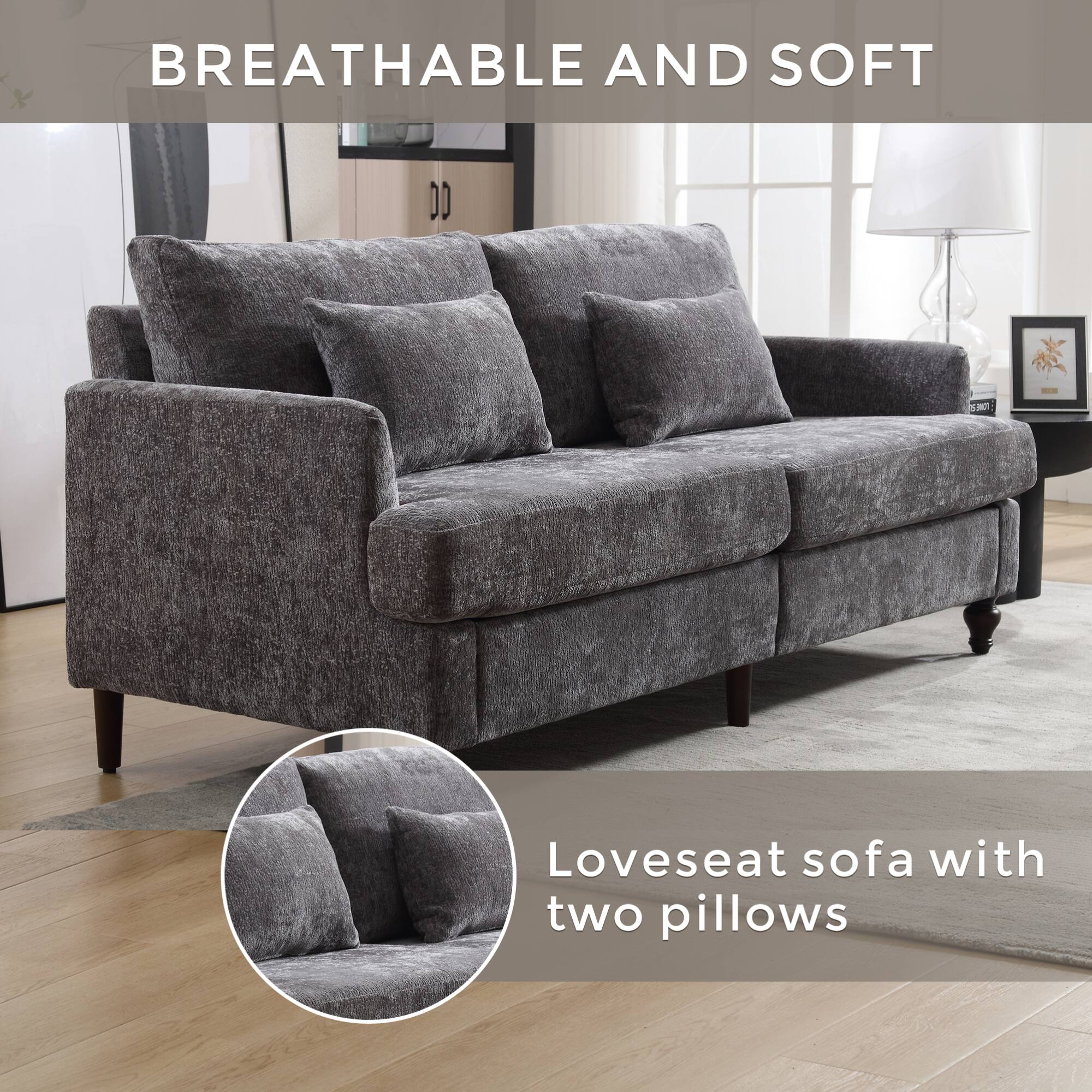 BREATHABLE AND SOFT

Loveseat sofa with two pillows