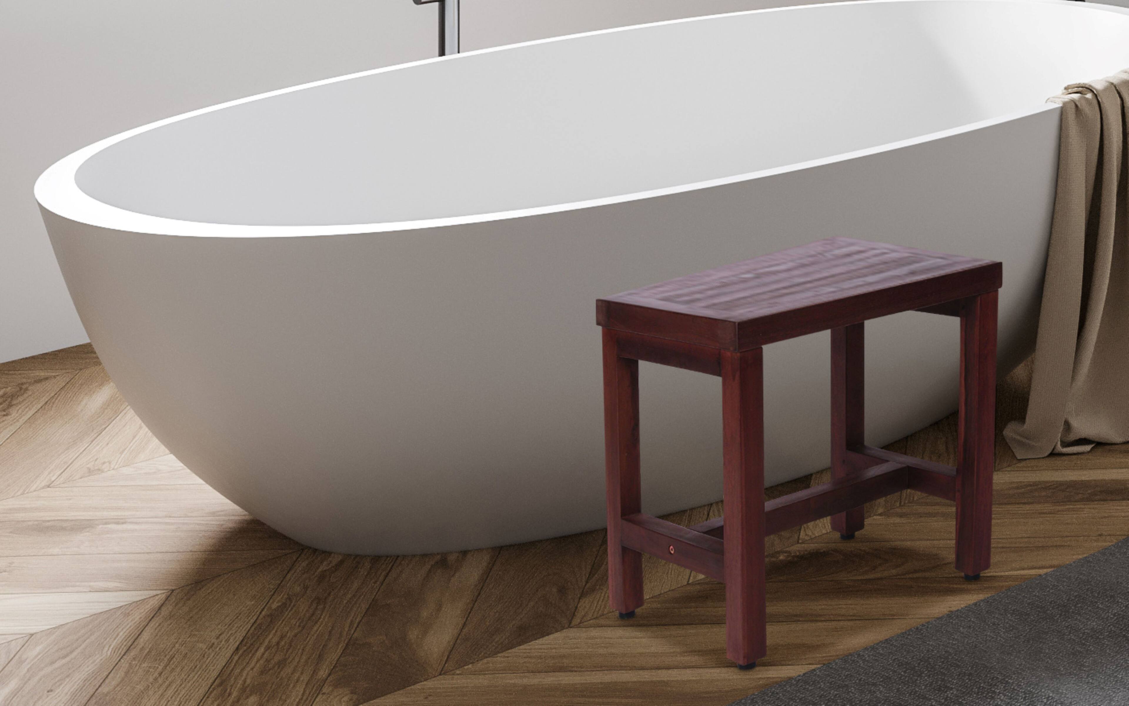 Back. DecoTeak - DecoTeak® Eleganto® 18" Teak Wood Shower Bench in Woodland Brown Finish - Woodland Brown.