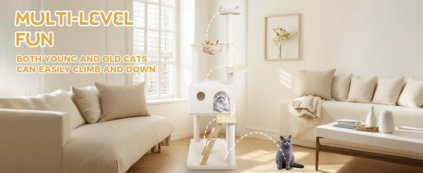 MULTI-LEVEL FUN  
BOTH YOUNG AND OLD CATS CAN EASILY CLIMB AND DOWN