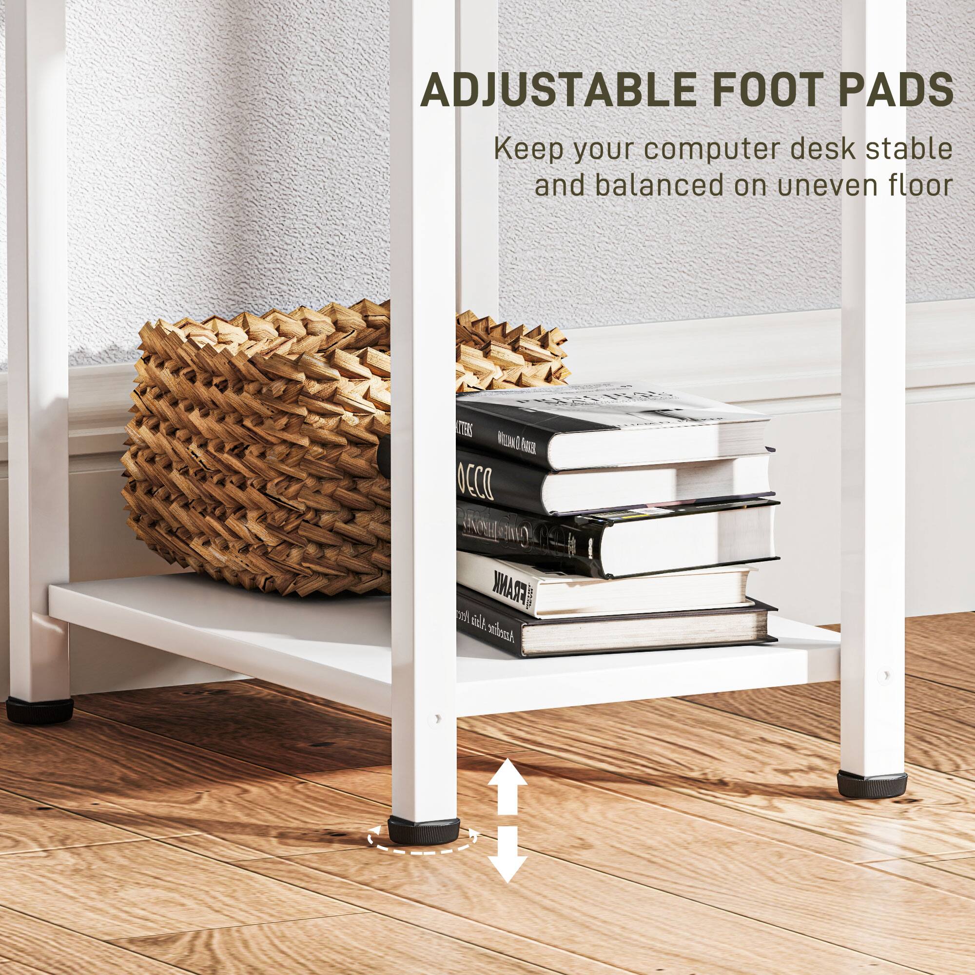 ADJUSTABLE FOOT PADS Keep your computer desk stable and balanced on uneven floor
