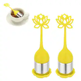 Unique Bargains - 2pcs Lotus Tea Infuser, Stainless Steel Loose-Leaf Steeper w/ Silicone Handle, Reusable Thin Mesh for Teacups & Teapots - Yellow