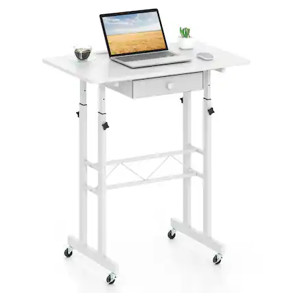 Front. Costway - Costway Standing Desk, Height Adjustable Laptop Desk with Fabric Drawer, Tablet Holder - White.