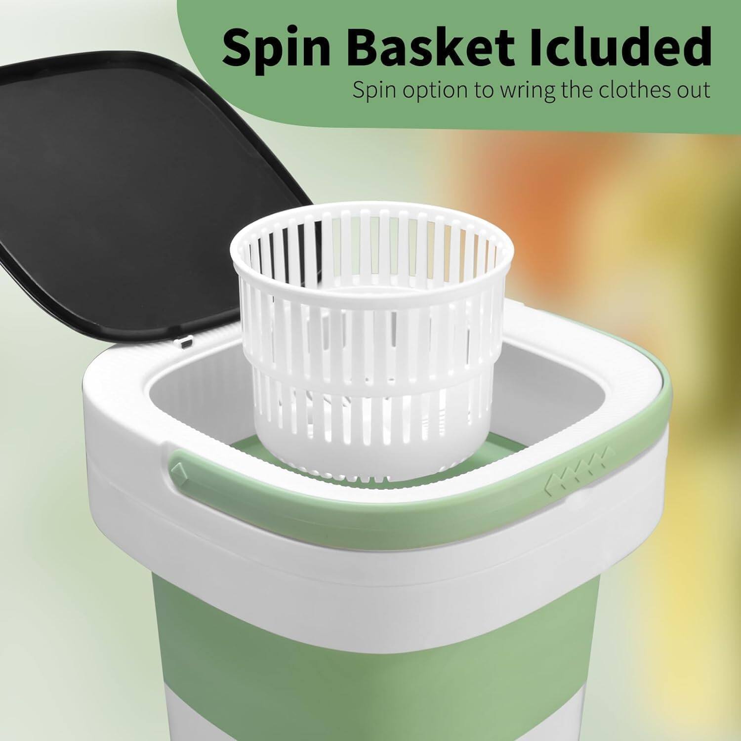 Spin Basket Included  
Spin option to wring the clothes out