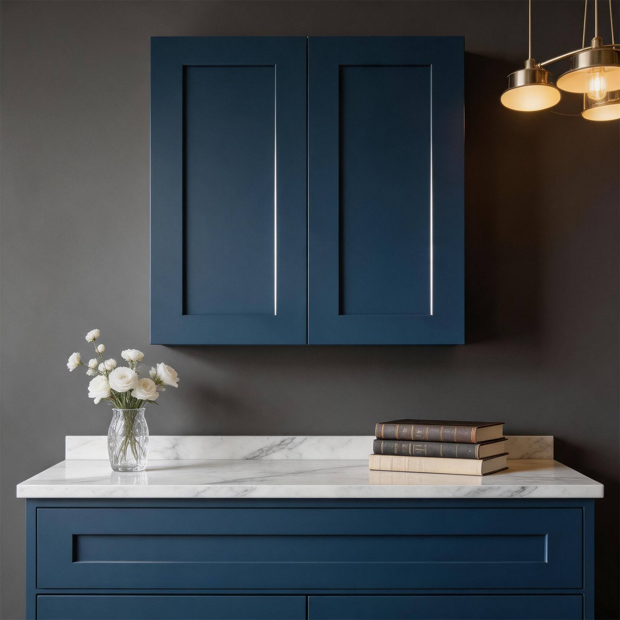 Alt View 1. Boyel Living - Navy Blue Shaker Wall Cabinet with RTA 33-in L x 12-in W x 36-in H for Kitchen Bathroom Laundry Garage - Navy Blue.