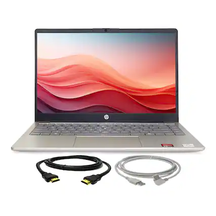 Front. HP - HP 14" HD Windows Laptop - 4GB RAM, 128GB UFS (Moonlight Blue) with Cables - Moonlight Blue.