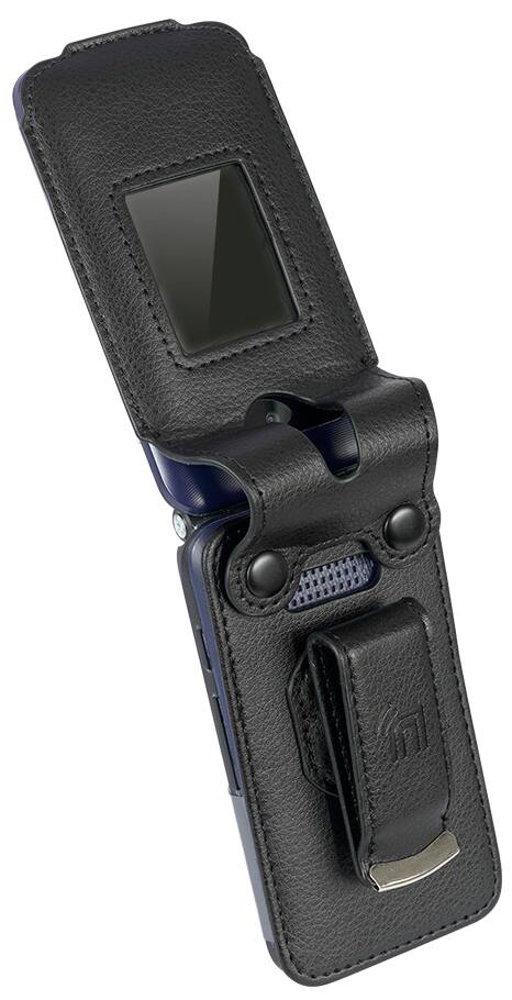 Alt View 4. Nakedcellphone - Case for AT&T Cingular Flex 2 / Cricket Debut Flex / Tracfone BLU Flex Flip Phone - Vegan Leather with Belt Clip - Black.