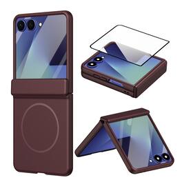 Dteck - Magnetic Full-Body Case for Samsung Galaxy Z Flip8 with 9H Tempered Screen Protector,Shock-absorbent Hinge Coverage - Winered