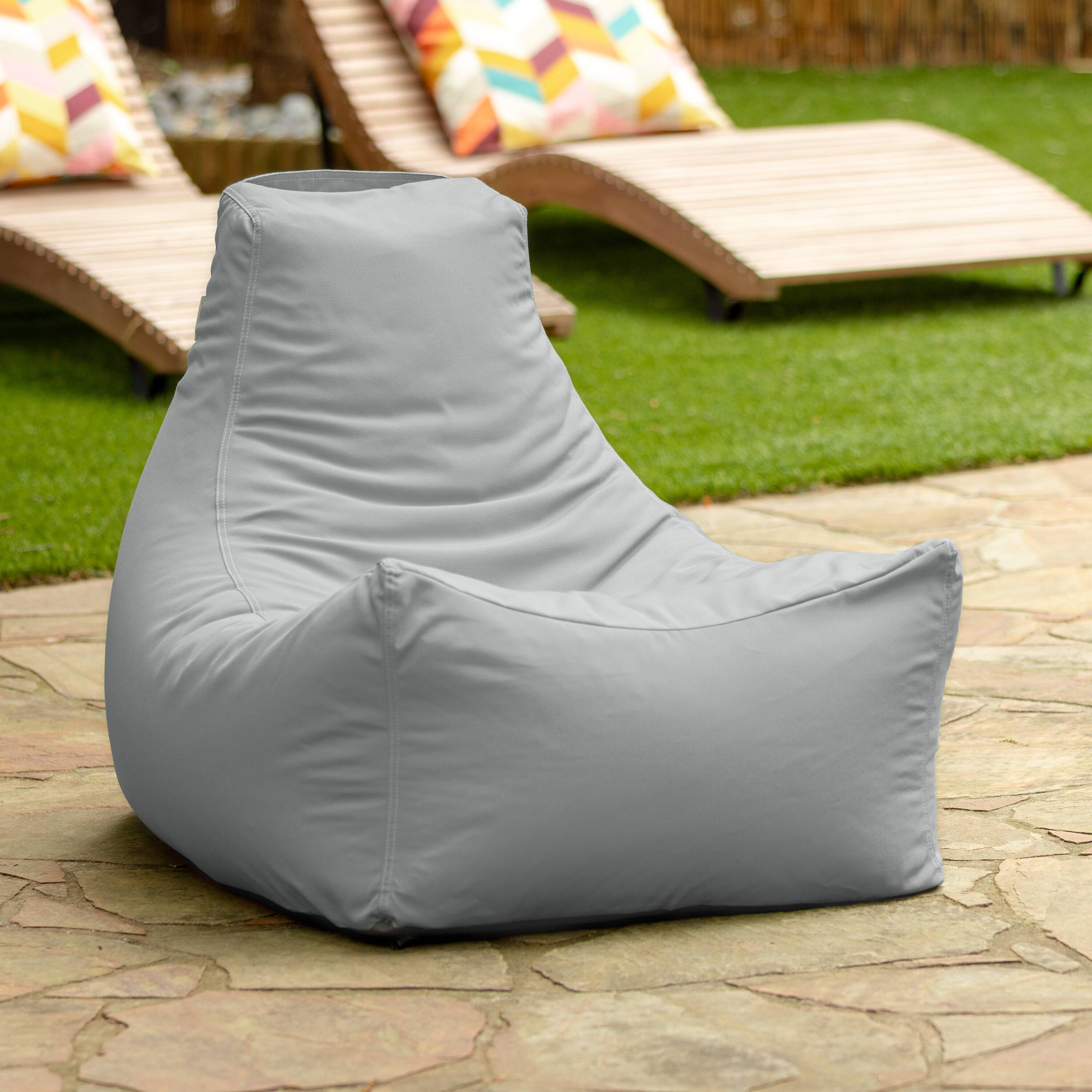 Left. Jaxx - Jaxx Juniper Outdoor Bean Bag Patio Chair & Poolside Lounge, Granite - Granite Sunbrella.
