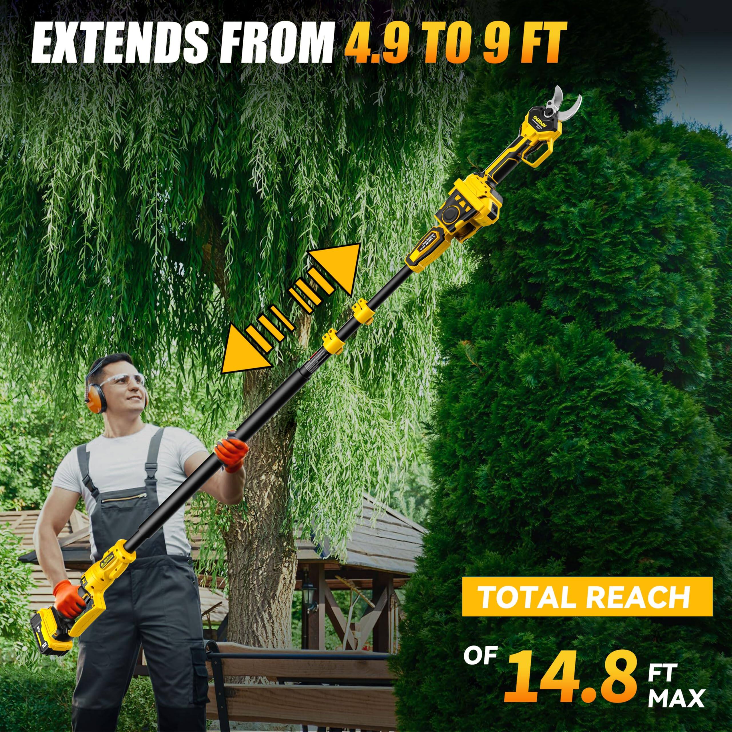 EXTENDS FROM 4.9 TO 9 FT  
TOTAL REACH OF 14.8 FT MAX