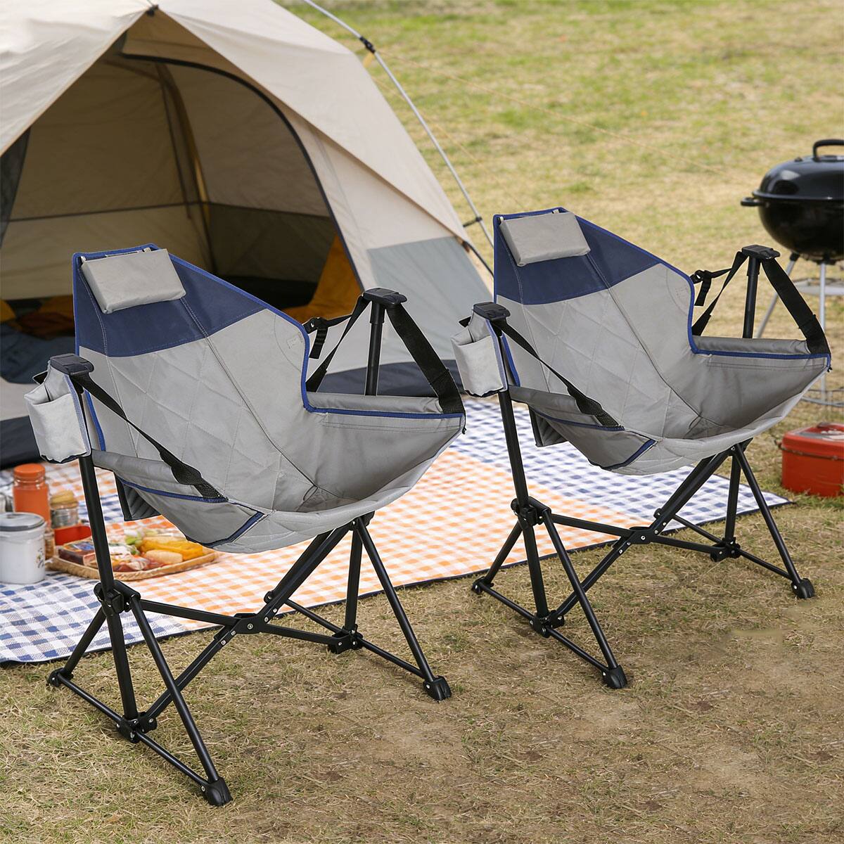 Angle. Ainfox - Ainfox 2PCS Hammock Camping Chair w/Adjustable Backrest and Carrying Bag,Folding Rocking Chair for Camping Picnic - Gray.