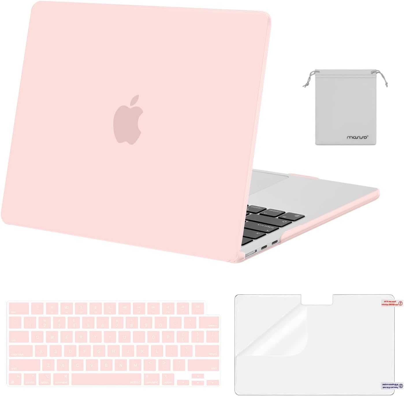 Front. mosiso - Case for MacBook Air 15 inch M5 2026 2025-2023 M4 M3 M2 A3448 A3241 A3114 A2941, Shell&Keyboard Cover&Screen Film&Pouch - Chalk Pink.
