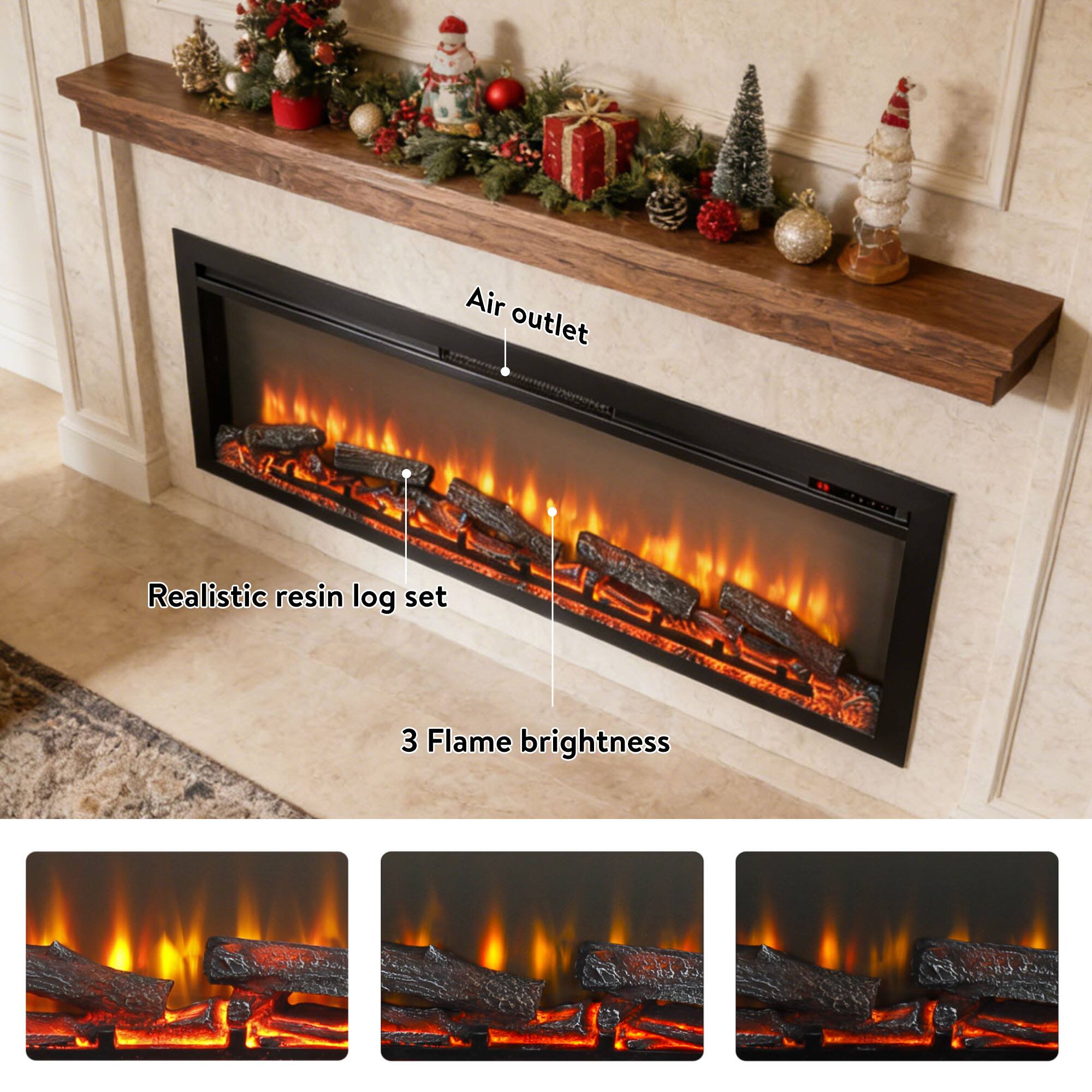 Air outlet  
Realistic resin log set  
3 Flame brightness