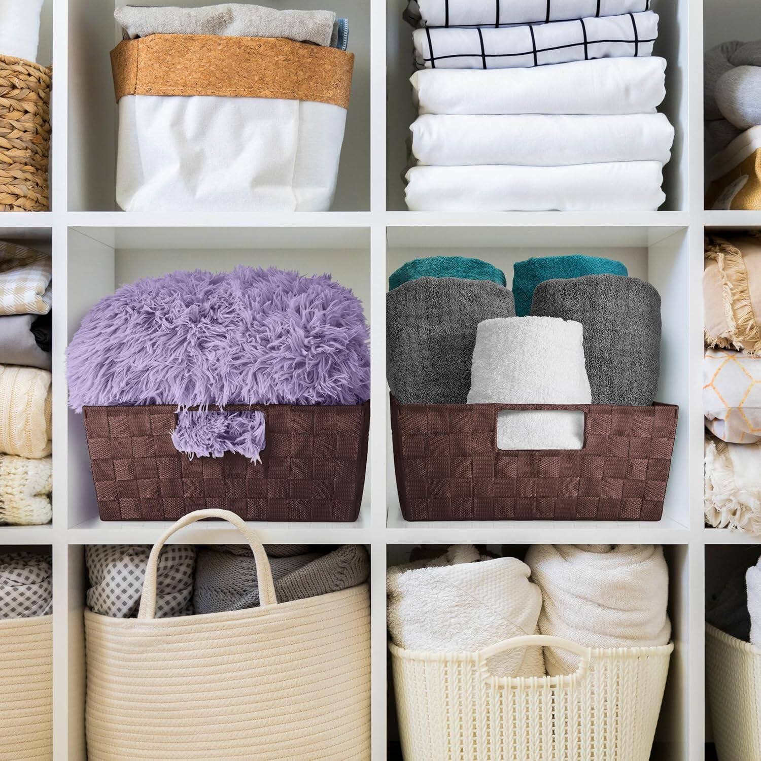 Alt View 4. Sorbus - Sorbus Set of 3 Large Woven Storage Baskets – Mesh Hand-Woven Baskets for Organizing, Fabric Storage Bins - Chocolate.