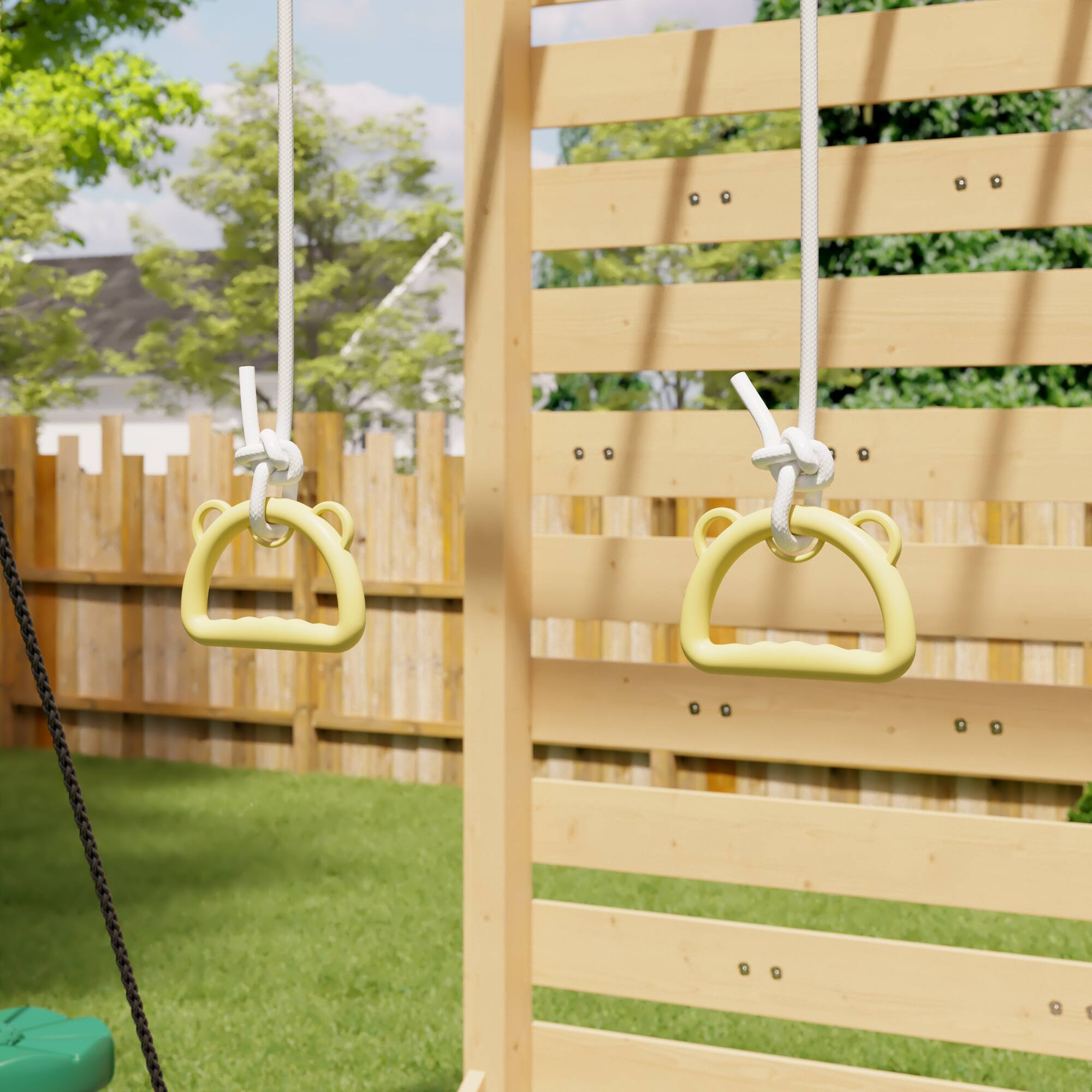 Alt View 7. Famapy - 8-in-1 Wooden Outdoor Playset for Kids with Swings, Climbing Wall, Basketball Hoop and Sandbox - Wooden.