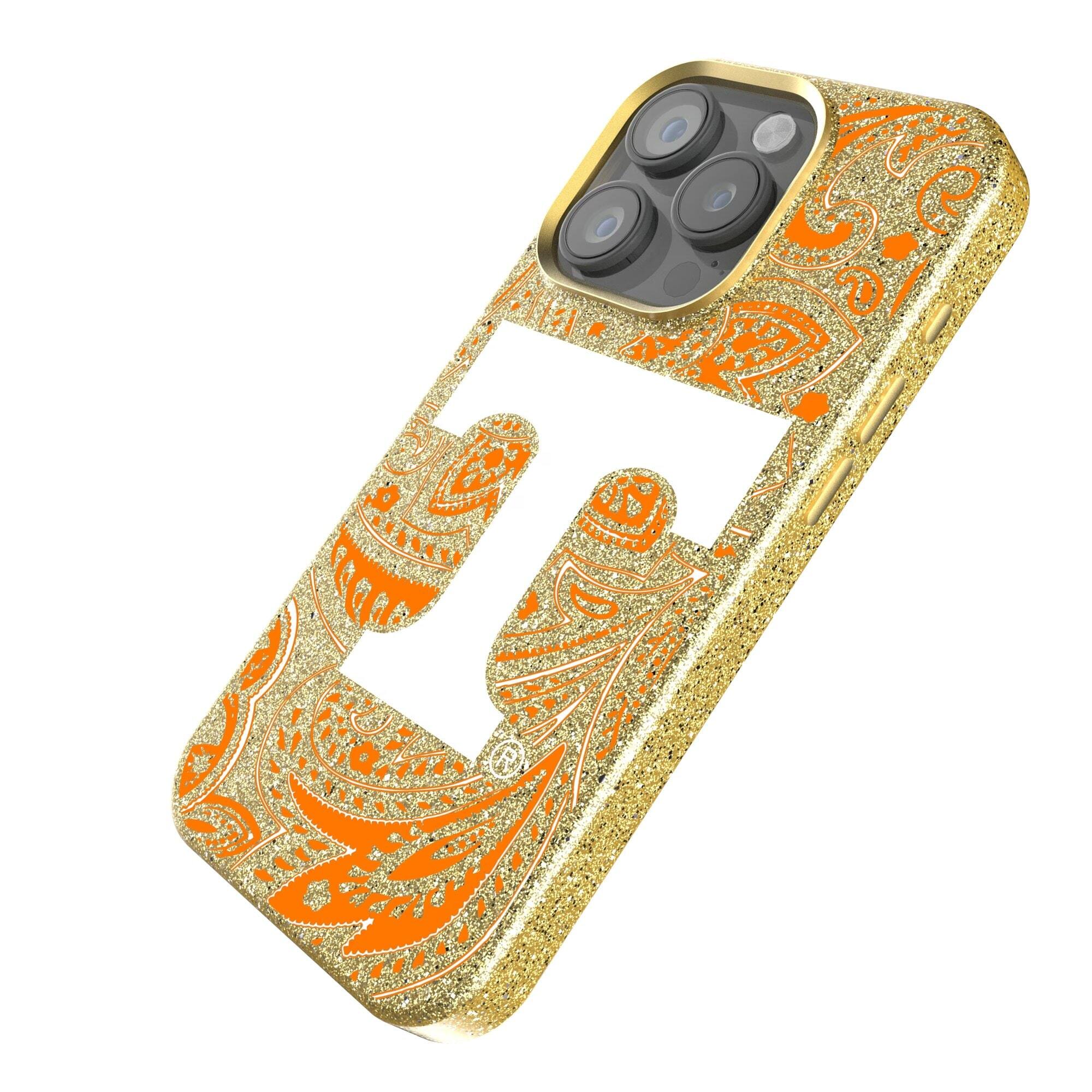 Alt View 1. Keyscaper - Tennessee Volunteers Paisley Bling iPhone Case - 15 - Gold.