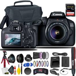 Canon - EOS 4000D / Rebel T100 DSLR Camera With 18-55mm Lens Tripod Bundle