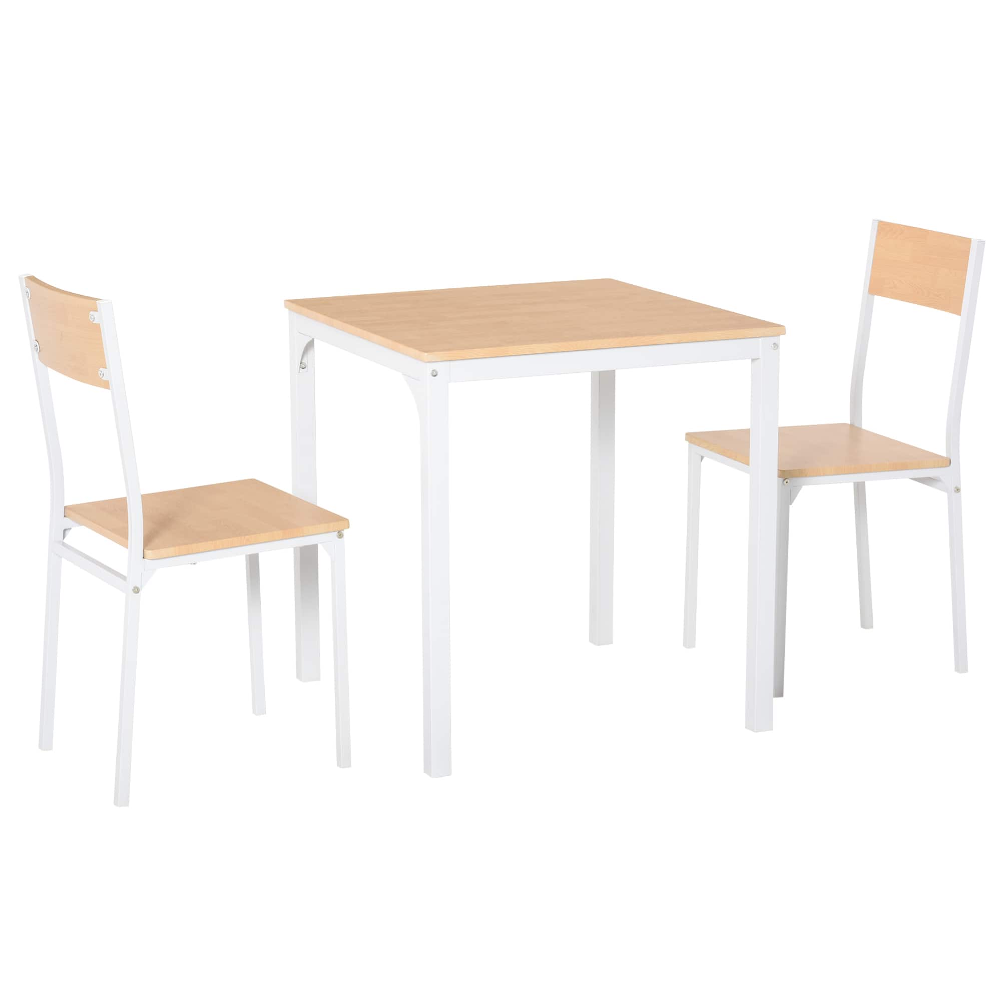 Homcom - Wooden Square Dining Table Set with 1 Table and 2 Chairs and Sturdy Metal Frame for Small Space - White