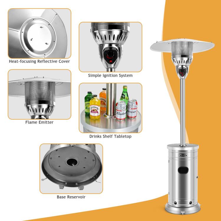 Heat-focusing Reflective Cover  
Simple Ignition System  
Flame Emitter  
Drinks Shelf Tabletop  
Base Reservoir