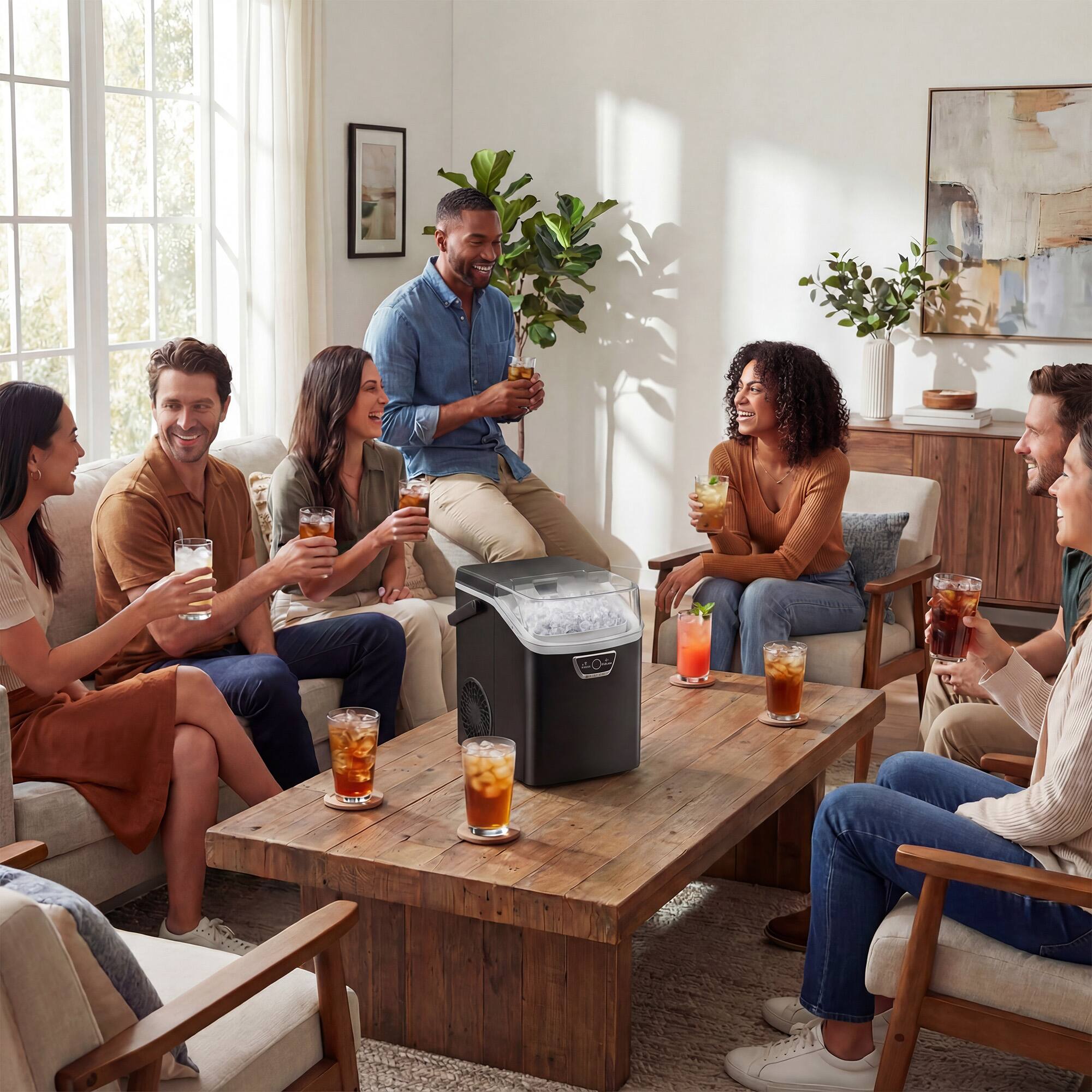 Alt View 5. SIMZLIFE - Portable Countertop Nugget Ice Maker,5-Min Fast Ice, 33lbs/24H, Self-Cleaning, Quiet ,Pebble Ice Maker for Home, Party - balck.