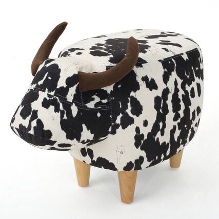 Front. Boyel Living - Modern Accent Stool Home Decor Black and White Cow-Shaped Ottoman for Living Room. Bedroom. Porch - Black and White.