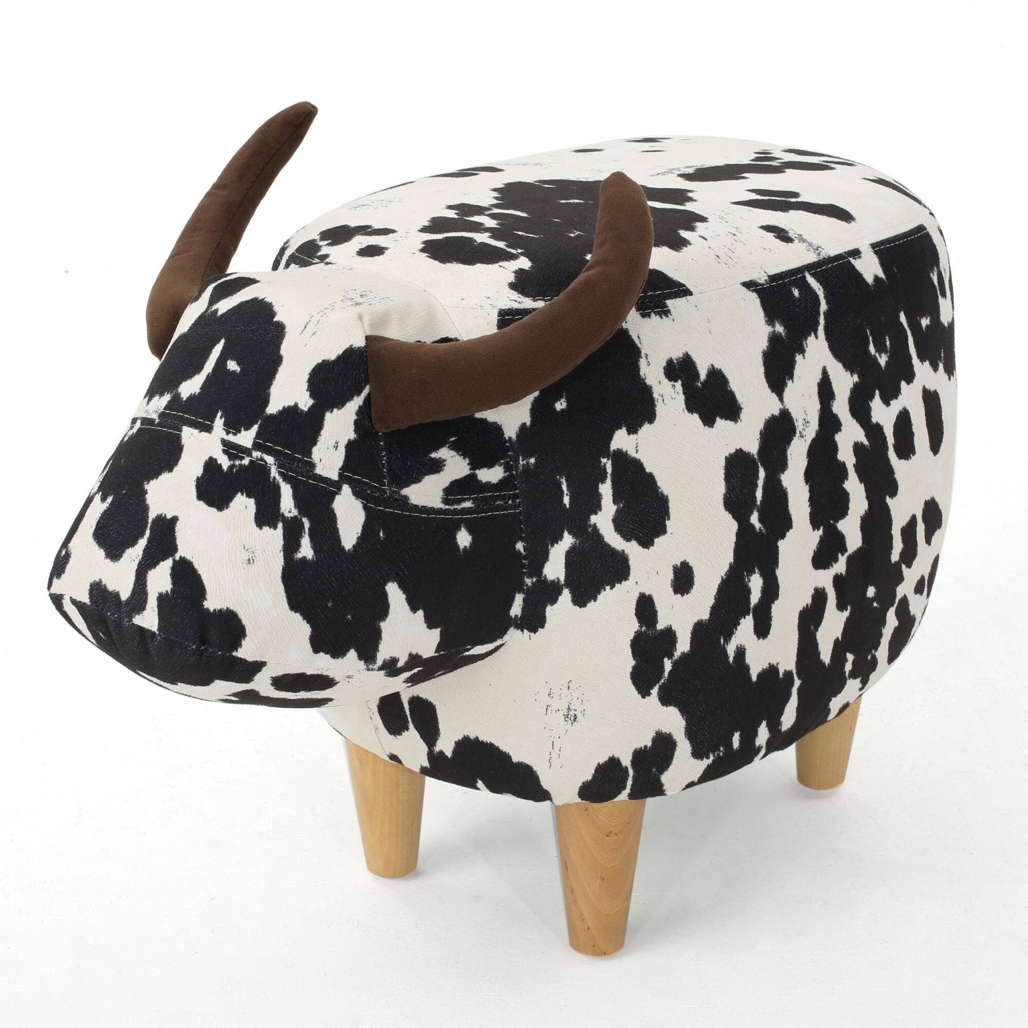 Front. Boyel Living - Modern Accent Stool Home Decor Black and White Cow-Shaped Ottoman for Living Room. Bedroom. Porch - Black and White.