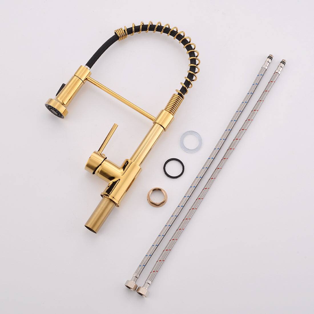 Alt View 2. Boyel Living - Contemporary Single Handle Gooseneck Pull Down Sprayer Kitchen Faucet Brushed Gold - Brushed Gold.