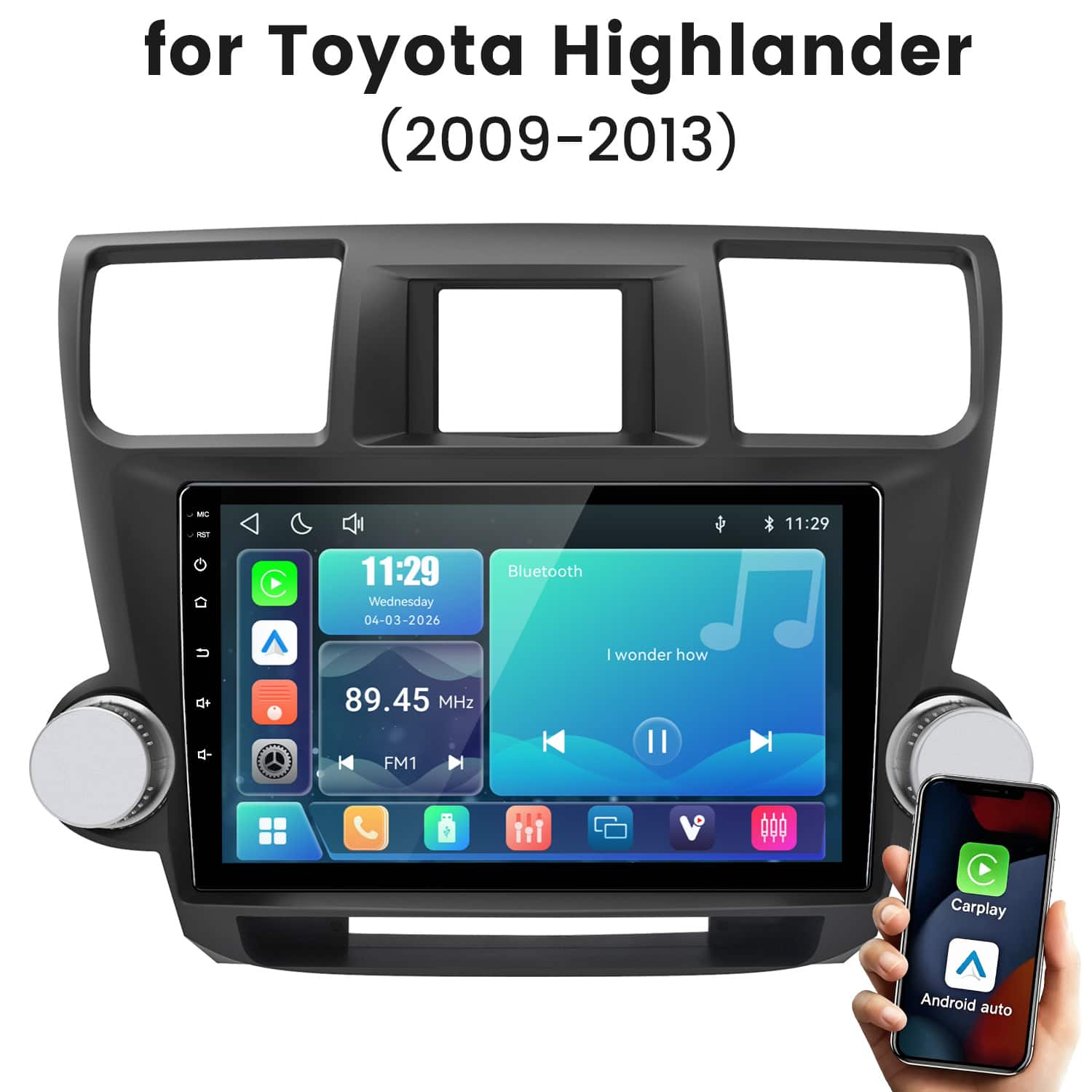 Junsun | | Linux System carplay Android auto Mirror Link For Toyota Highlander 2009-2013 Car Stereo Radio GPS Navi WIFI BT RDS FM | Black | Best Buy