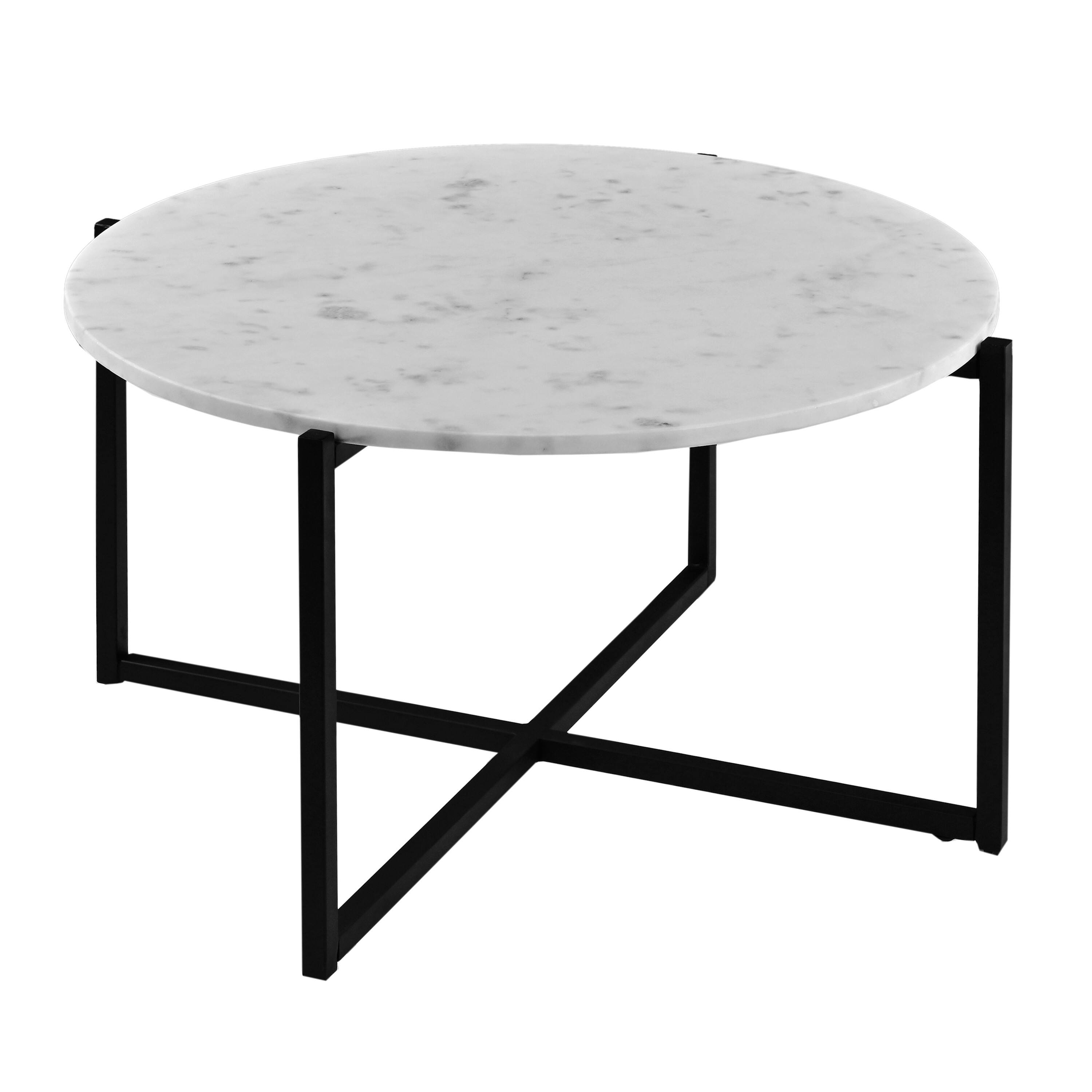 Alt View 2. Manhattan Lane - Ivy 30 Inch Marble Top Round Coffee Table with Metal Frame - White and Black.