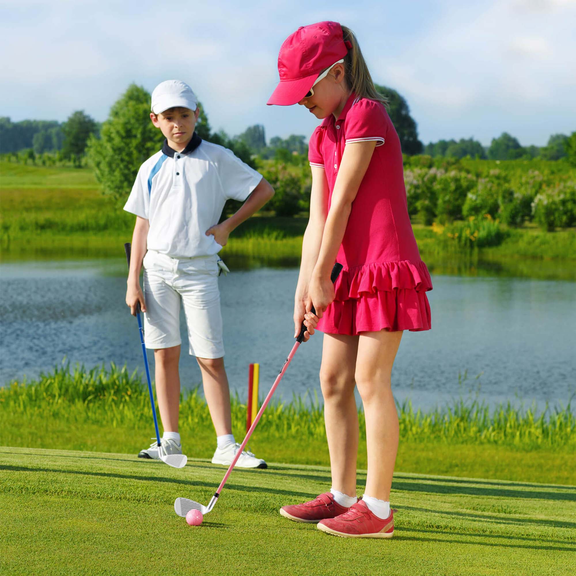 Alt View 3. Costway - Costway 33" Junior #7 Iron for Kids with Fiberglass Shaft & Headcover Individual Gold Club Pink - Pink.