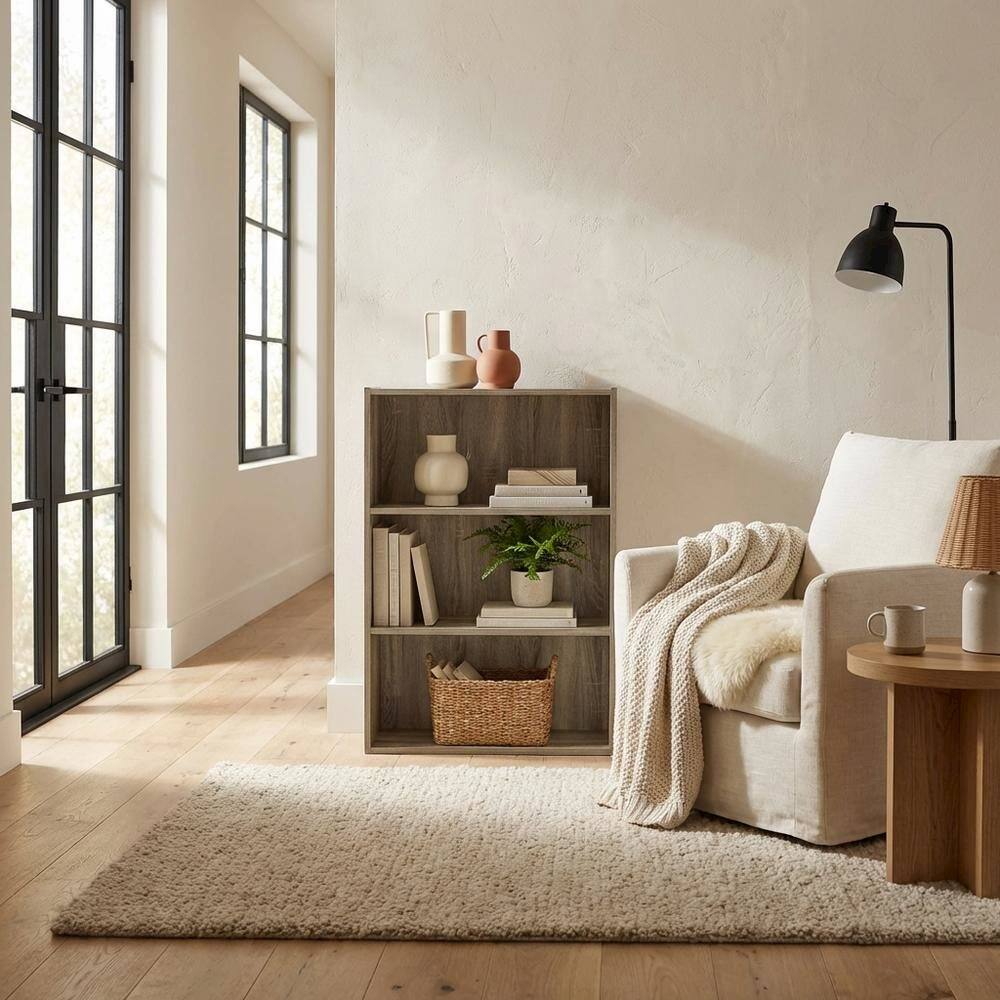 Left. FurniFact - Wood Bookcase with Open Shelves in Sonoma Oak Finish - Sonoma Oak.
