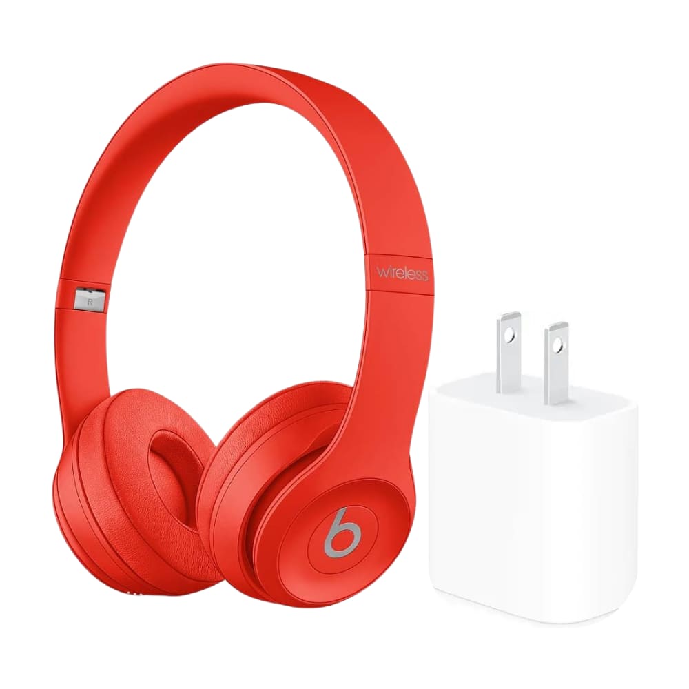 Beats - Solo 3 Wireless On-Ear Headphones + Power Adapter - Red