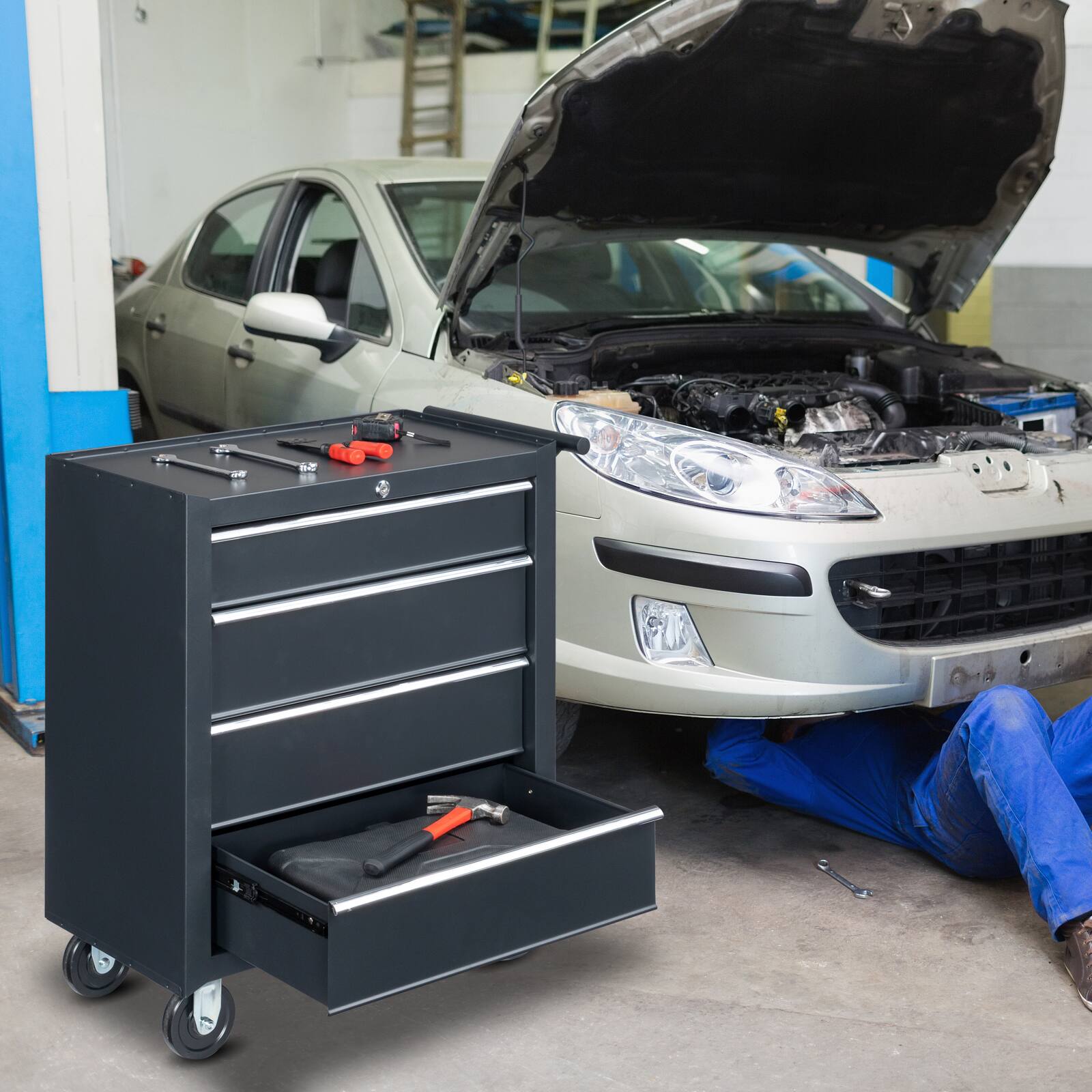 Alt View 1. Winado - 4-Drawer Rolling Tool Chest with Lock & Key Tool Storage Cabinet with Wheels - Black.