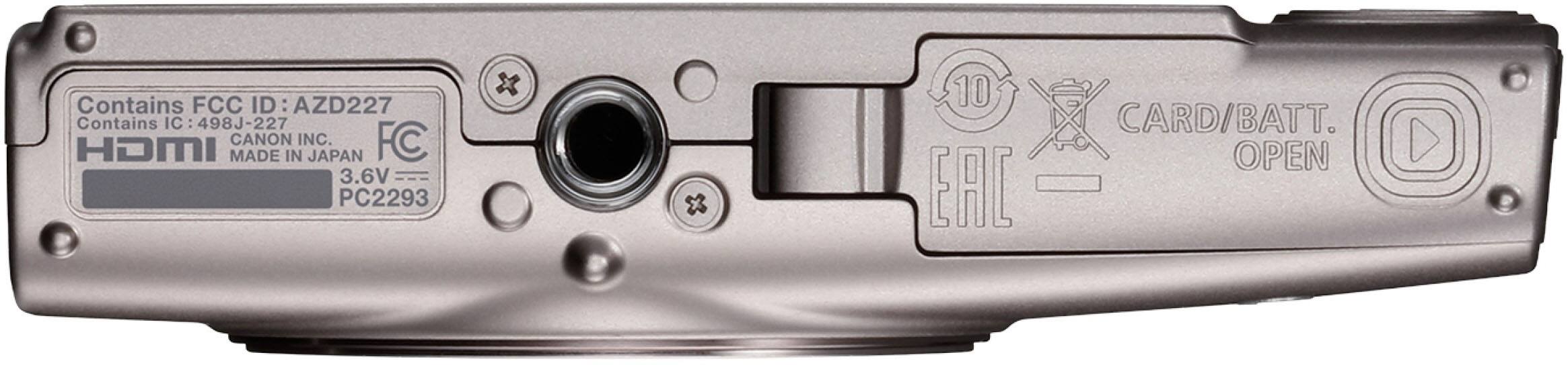 Contains FCC ID: AZD227  
Contains IC: 498J-227  
CANON INC.  
MADE IN JAPAN  
3.6V  
PC2293  

HDMI  

CARD/BATT. OPEN  

EAC  

10