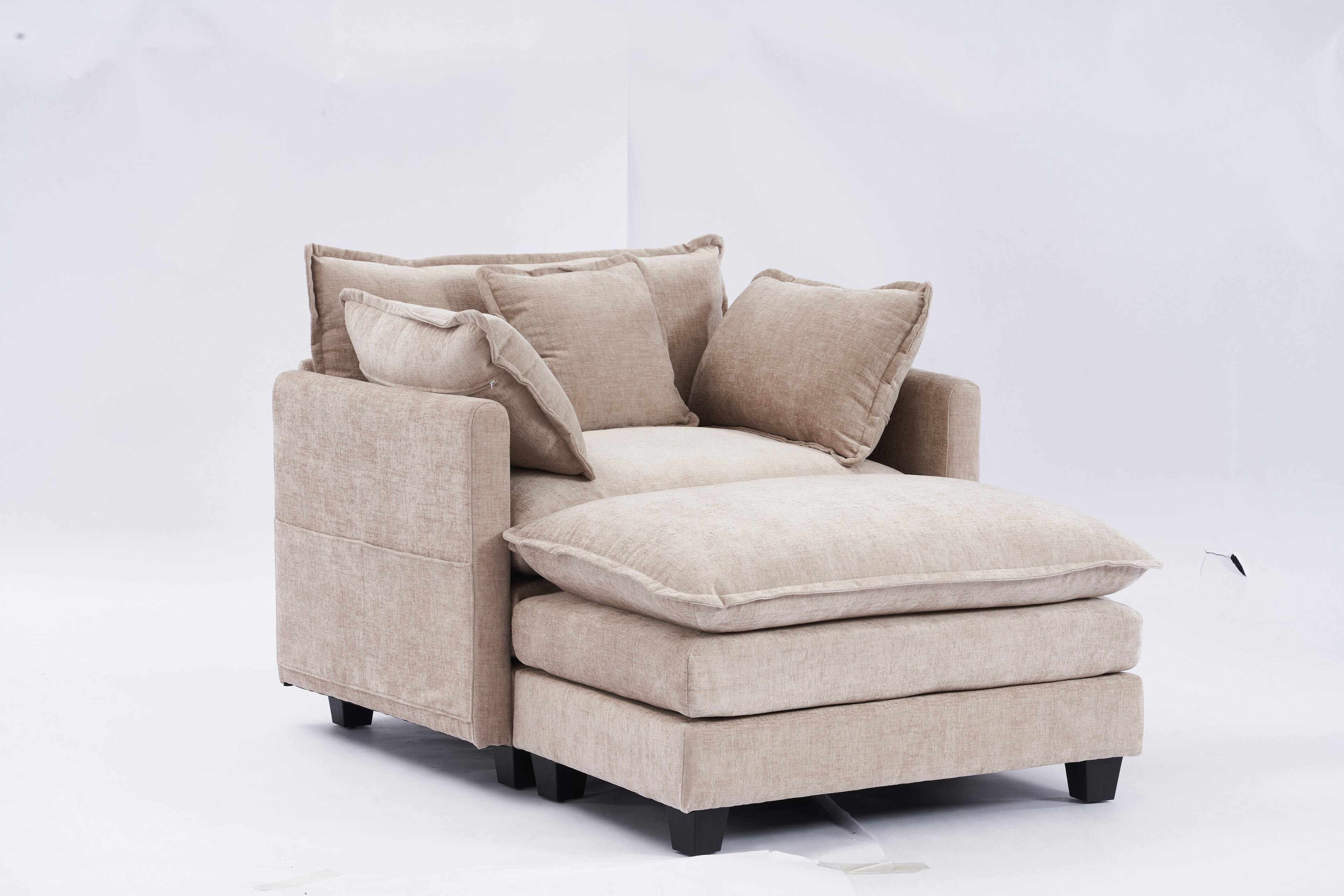 Alt View 3. JUJABU - Light Coffee Chenille Modular Single Sofa with Ottoman and Pillow for Living Room - Light Coffee.