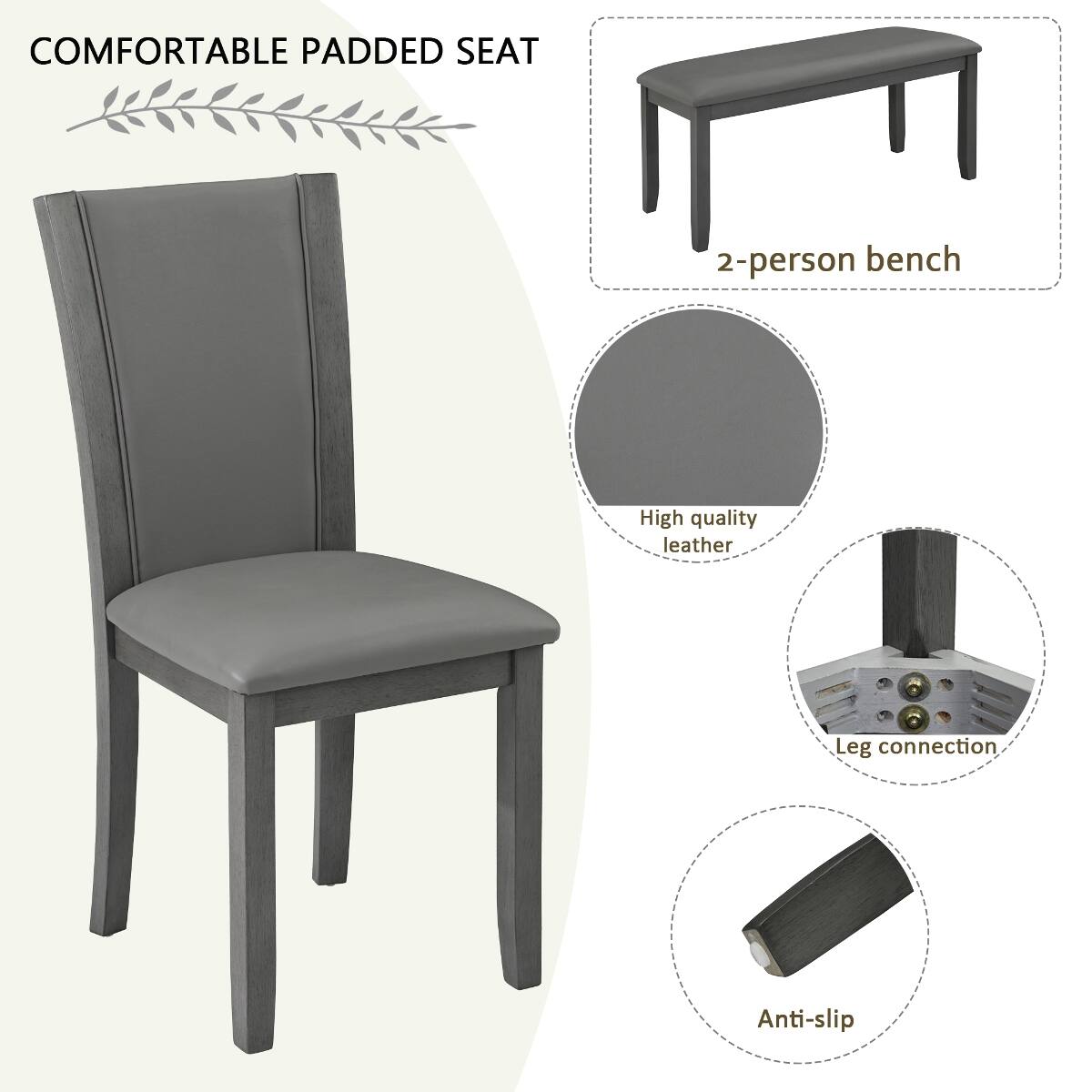 COMFORTABLE PADDED SEAT

2-person bench

High quality leather

Leg connection

Anti-slip