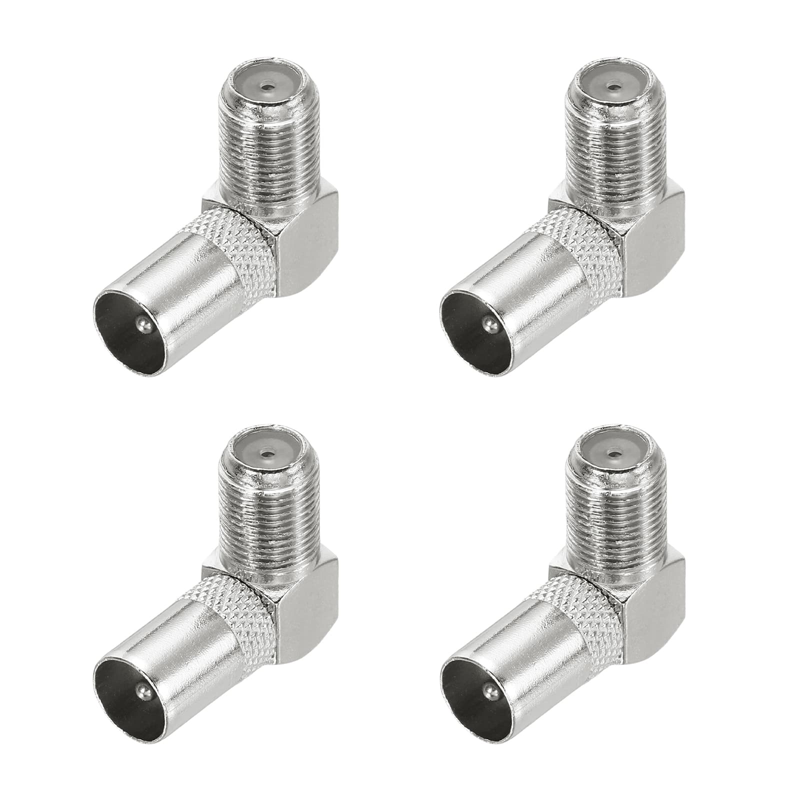 Unique Bargains - 4pcs Right Angle Coaxial Connector, F Female to PAL Male 75 Ohm Adapter for Broadcast/Antenna/Amplifier/CB Radio - Silver